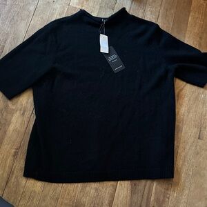 Ann Taylor Black Short Sleeve Mock Neck 100% Cashmere Sweater - L